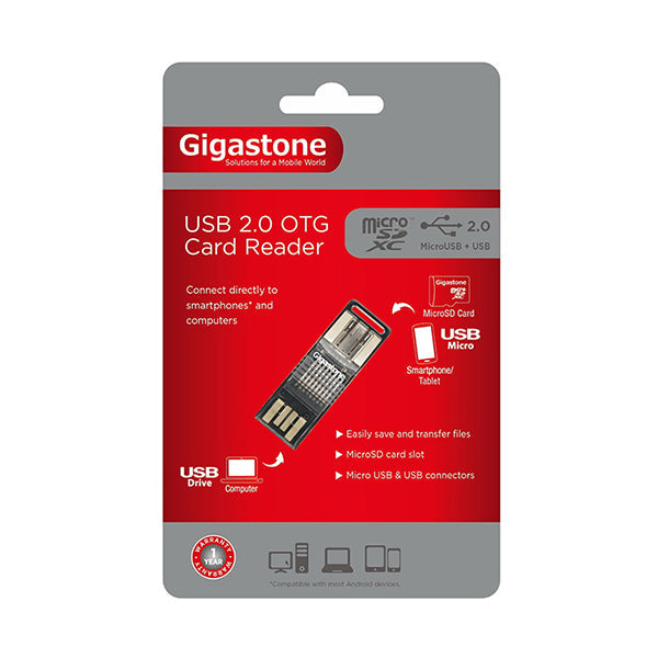 Gigastone Electronics Accessories Black / Brand New Gigastone USB card reader Micro USB OTG to USB 2.0 Adapter with standard USB Male & Micro USB Male Connector for Smartphones/Tablets - U102