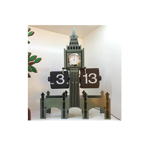 Mobileleb Decor Green / Brand New Big Ben Style Flip Desk Shelf Clock with a Classic Mechanical Display and Battery Powered, Home Decoration - 10983