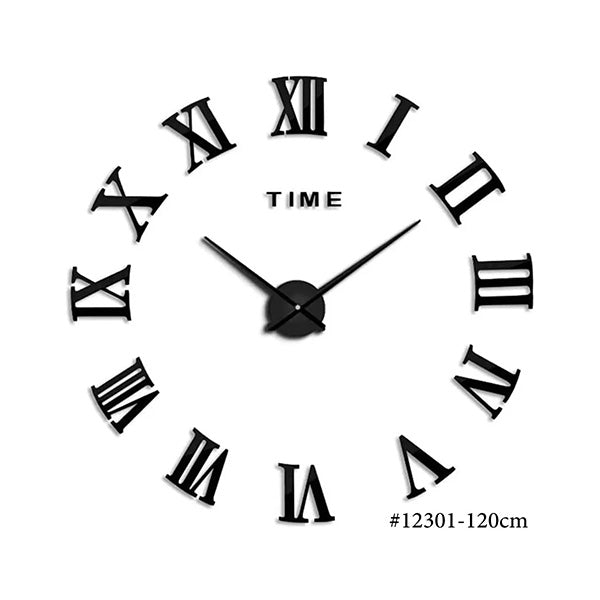 Mobileleb Decor Black / Brand New / 120CM DIY Wall Clock 3D Mirror, Roman Number ZH019 - 12301