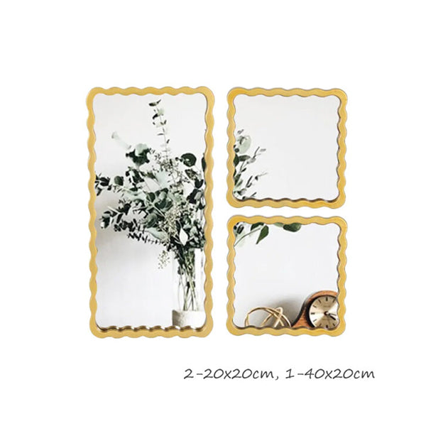 Mobileleb Decor Gold / Brand New Gold Rectangle Bamboo Design Mirror Set of 3Pcs, HB-59-3 - 98665