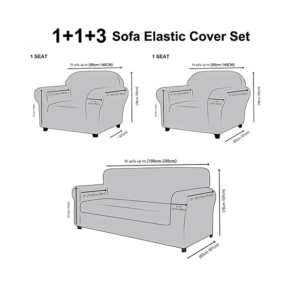 Mobileleb Decor Grey / Brand New / 1+1+3 Set Super Stretch Elastic Sofa Cover Set, Available in Different Size - 12363