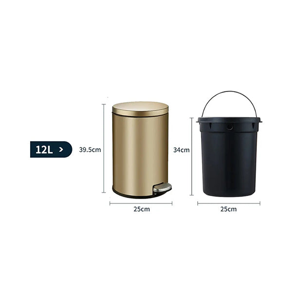 Mobileleb Household Supplies Gold / Brand New / 12L Stainless Steel Round-Foot Trash Can - 12007