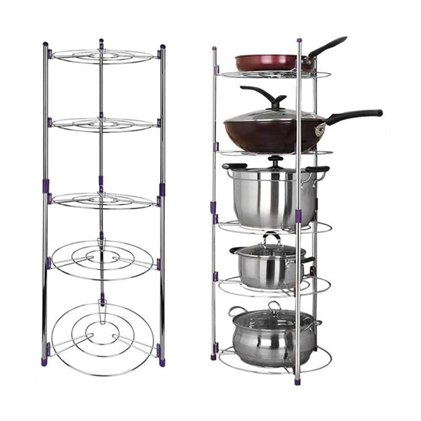 Mobileleb Kitchen & Dining Silver / Brand New Adjustable 5 Tier Stainless Steel Storage Rack Round Shelves - 98542