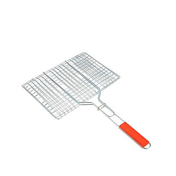 Mobileleb Kitchen & Dining Silver / Brand New BBQ NET, Barbecue, Picnic, Stainless Steel, Wooden Handle, Rectangular Shape - 15423