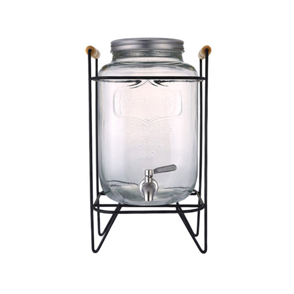 Mobileleb Kitchen & Dining Transparent / Brand New Glass Beverage Dispenser with Spigot and Metal Stand - 4Ltr - 94977