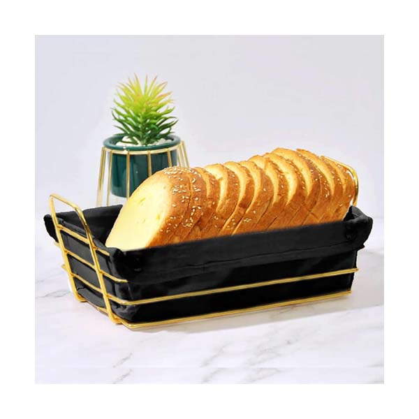 Mobileleb Kitchen & Dining Gold & Silver Plated Serving Basket, With Black & White Fabric - 11057