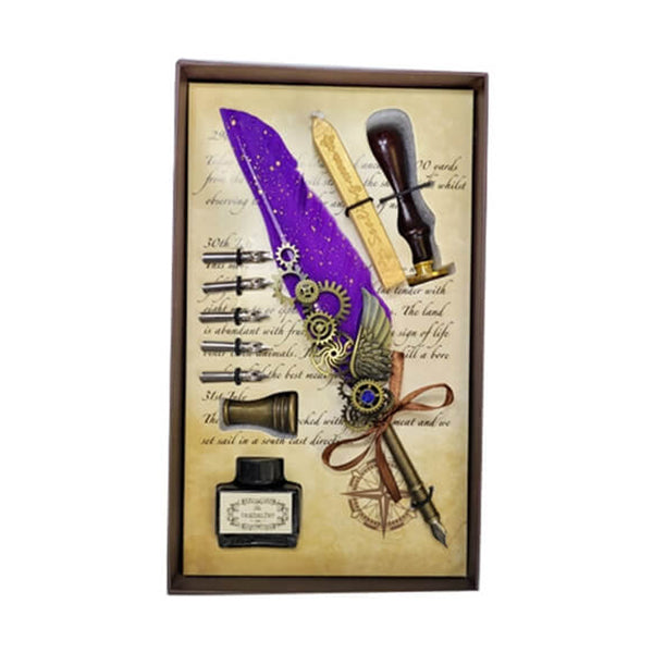 Mobileleb Office Instruments Purple / Brand New Feather Pen Set with Wax Stamp - 16040