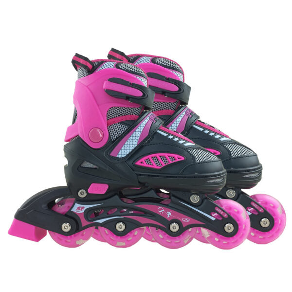 Mobileleb Outdoor Recreation Pink / Brand New Adult & Kids Adjustable Roller Skates With Safety Kits SF-189AT - Medium
