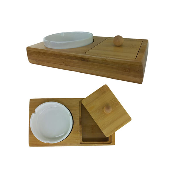 Mobileleb Smoking Accessories White / Brand New Ceramic Ashtray With Bamboo Base & Storage Box - 10326