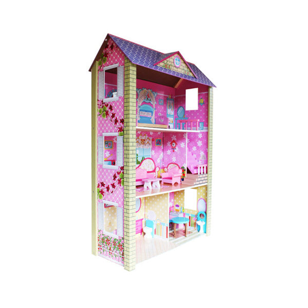 Mobileleb Toys Pink / Brand New Wooden Dollhouse for Kids, Pretend Play Dream House Toy - 96713