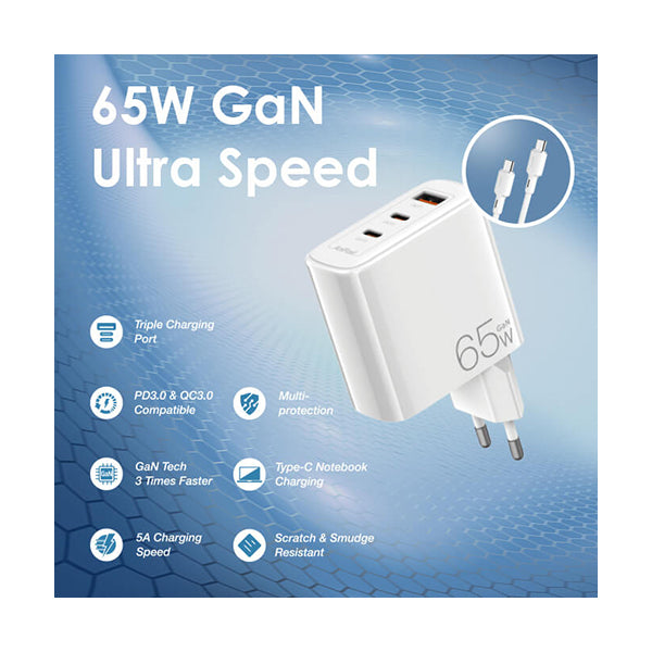 65W USB C Charger, oraimo 3-Port GaN Charger Ultra-Compact, PPS Super Fast oraimo 65W GaN Fast Charge Wall Charger Kit with 100W CC Cable