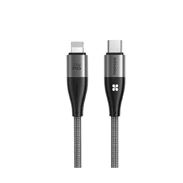Promate Electronics Accessories Black / Brand New / 1 Year Promate, iCord-PD20, 20W Power Delivery High Tensile Strength Lightning Cable