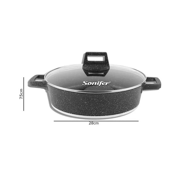 Sonifer Kitchen & Dining Black / Brand New / 28CM Sonifer, 28-36Cm Wear-Resistant Non-Stick Granite Shallow Pot with Glass Lid, Available in Different Sizes - SF-1128