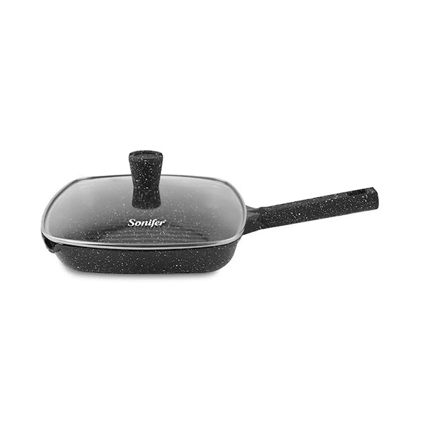 Sonifer Kitchen & Dining Black / Brand New Sonifer, 28Cm 2.6L Heat-Resistant Non-Stick Granite Grill Pan with Lid - SF-1125