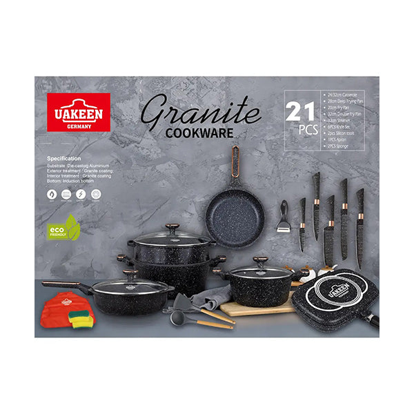 UAKEEN Kitchen & Dining Black / Brand New UAKEEN 21 Pieces Set Granite Non-Stick Coating 100% - 10968