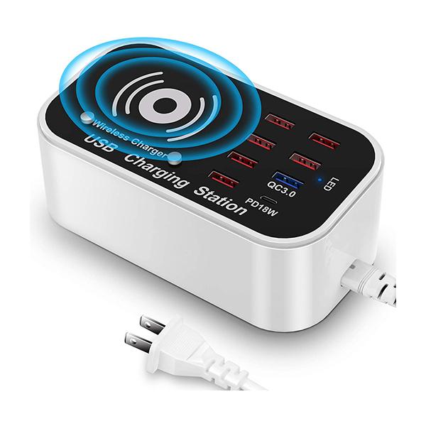 8-Port QC3.0 USB Fast Charger Station – PD & Wireless Charging – 5V Universal Hub