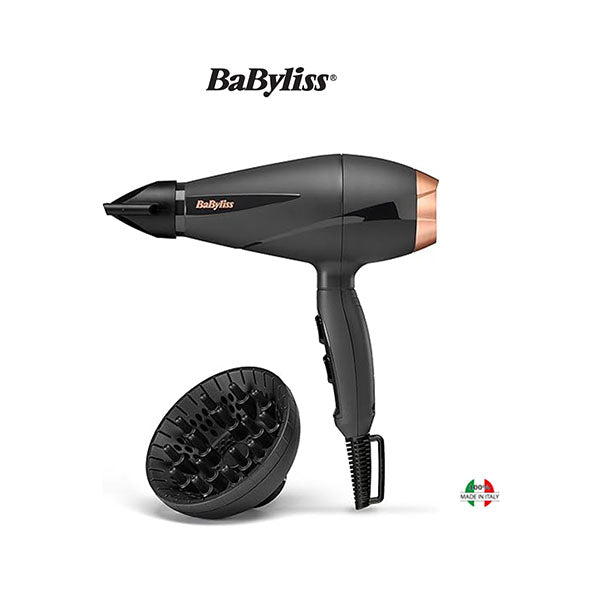 Babyliss Personal Care BaByliss Professional AC Hair Dryer 2100W, Ionic Frizz Control with Smooth Pro 1 Nozzle & Curl Enhancing Diffuser, 3 Heat & 2 Speed Settings with Cool shot, Made in Italy - 6709DE