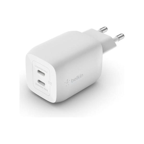 Belkin White / Brand New / 1 Year Belkin, WCH013VFWH/BK Boost Charge Pro Dual USB-C GaN Wall Charger with PPS 65W