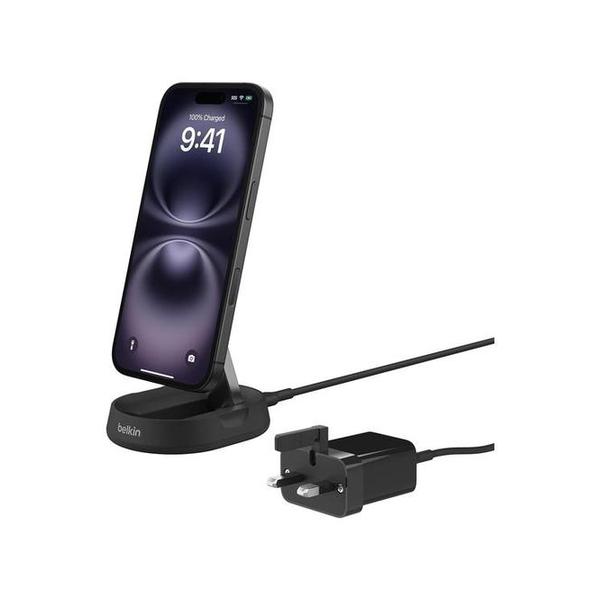 Belkin Communications Black / Brand New / 1 Year Belkin, WIA008MYBK BoostCharge Pro 15W convertible magnetic wireless charging stand, MagSafe compatible fast Qi2 wireless charger, fast charger for iPhone 17/16/15, Air, AirPods, PixelSnap, 20W plug incl