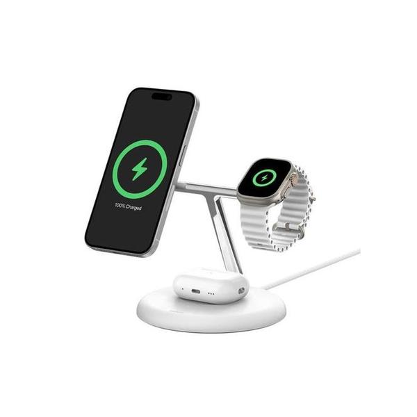 Belkin Communications White / Brand New / 1 Year Belkin, WIZ023VFBK/WH BoostCharge Pro 3-in-1 Magnetic Wireless Charging Stand with Qi2 15W