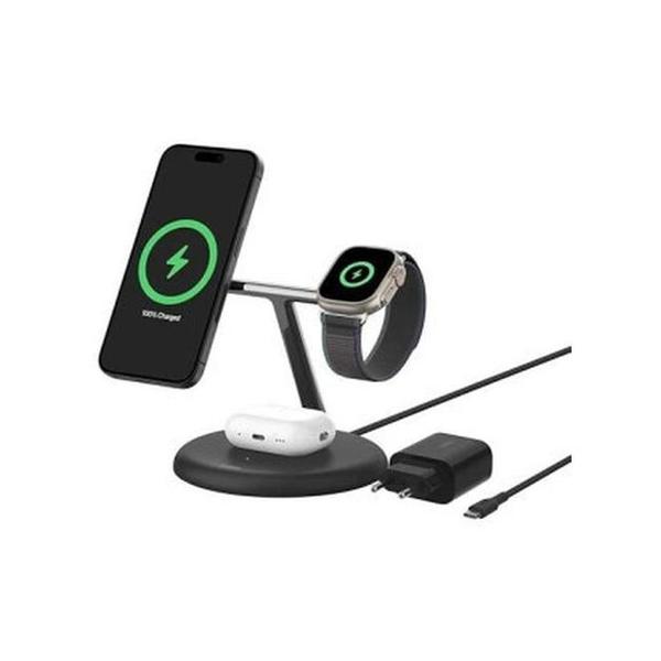 Belkin Communications Black / Brand New / 1 Year Belkin, WIZ023VFBK/WH BoostCharge Pro 3-in-1 Magnetic Wireless Charging Stand with Qi2 15W