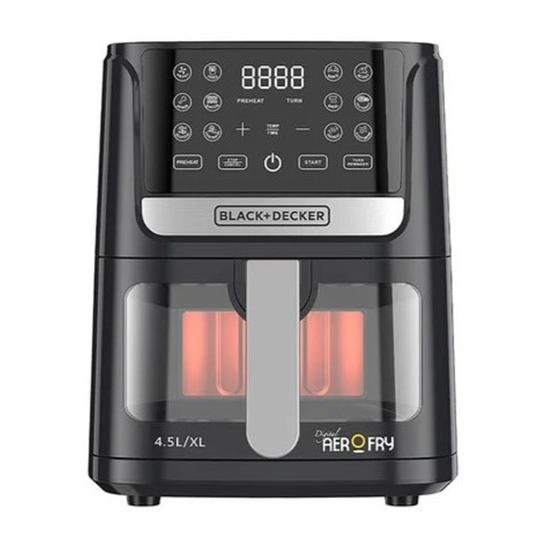 Black + Decker Kitchen & Dining Black + Decker 4.5L Air Fryer with LED Touch Panel, 12 Preset Programs, Adjustable Temp 80-200°C, Timer, Preheat, Reheat, Keep Warm, Dehydrate, Auto-Off, Dishwasher-Safe – AF4500-B5