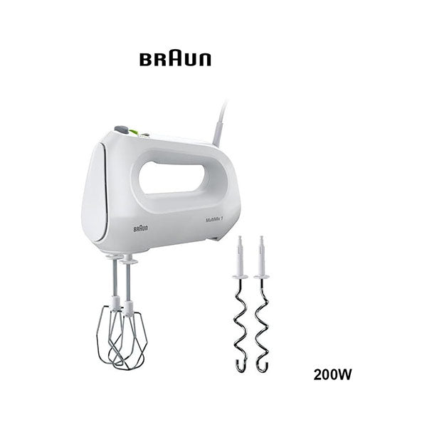 Braun Kitchen & Dining Braun MultiMix 1 Hand Mixer for Whipping and Dough Kneading, FastMix Technology, 4 Speeds + Turbo, 450 Watts, Stainless Steel Beaters HM 1100 - White