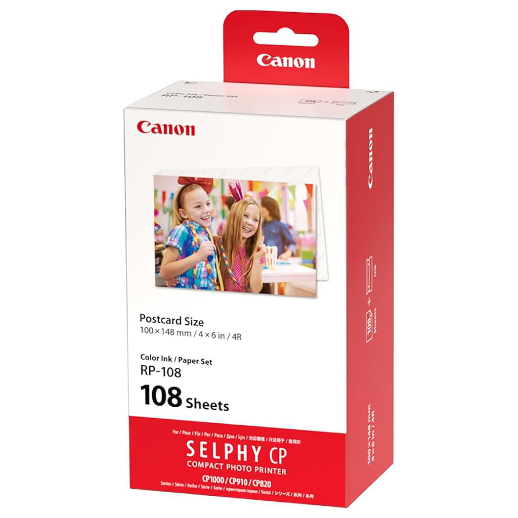 Canon Photography Brand New Canon KP-108IN-KP108 Color Ink Paper Includes 108 Ink Paper Sheets+Ink Toners for Canon Selphy CP1500, CP1300, CP1000