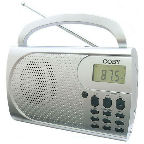 Coby Audio Silver / Brand New Coby AM / FM Radio Portable with Alarm Clock - CXR500