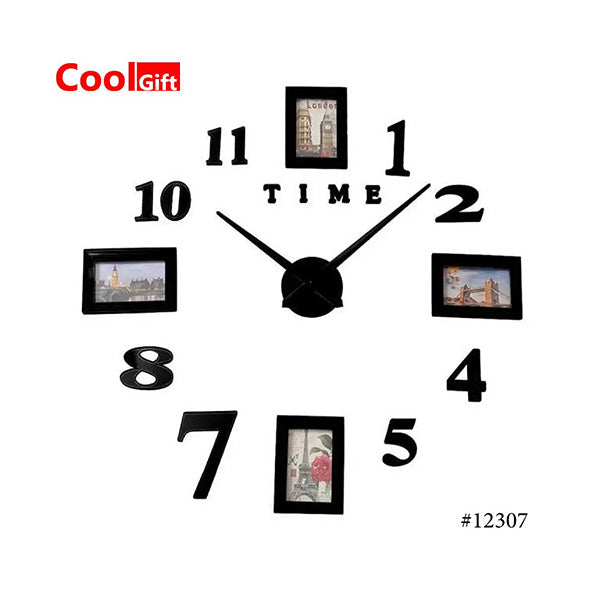 Cool Gift Decor Black / Brand New DIY Wall Clock 3D Mirror, Frames & Number ZH1719 - 12307