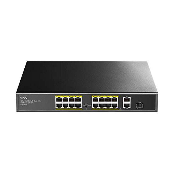 Cudy Networking Black / Brand New / 1 Year Cudy, 16-Port 10/100M PoE+ Switch with 2 Gigabit Uplink and 1 SFP Port 200W - FS1018PS1