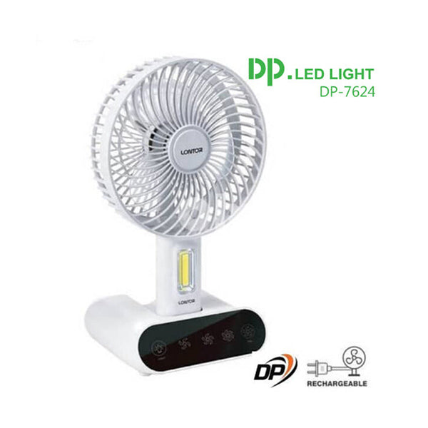 Dp Household Appliances White / Brand New DP-7624, Rechargeable Small Table Fan With LED Light