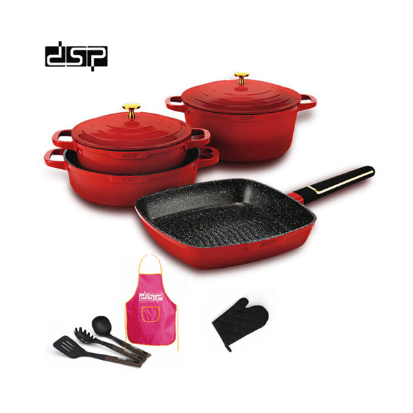 DSP Kitchen & Dining Red / Brand New DSP CA013-S01, 9 Pcs Deluxe Non-stick Casserole Cookware Set - CA013-S01-R