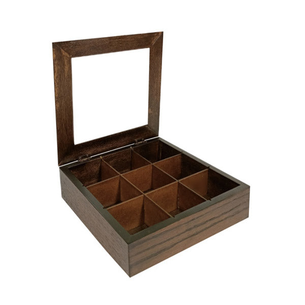 Flow Kitchen & Dining Dark Walnut / Brand New Flow Wooden Glass Tea Box, Size: 23 x 23 x 8 Cm