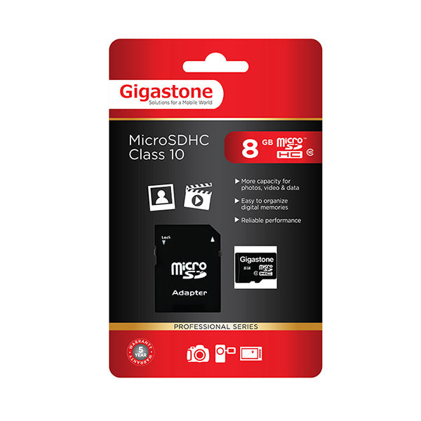 Gigastone Electronics Accessories Black / Brand New Gigastone Memory Micro SD 8 GB with Adapter Class 10 - M137B
