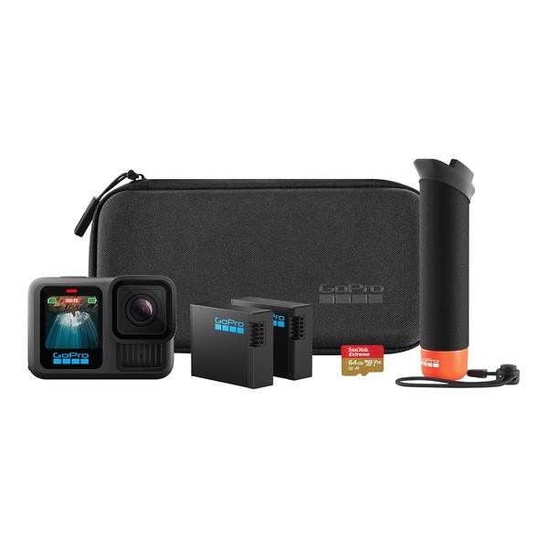 GoPro GoPro HERO13 Black Accessory Bundle - Includes The Handler, 2 Enduro Batteries, 2 Curved Adhesive Mounts, 64GB SanDisk MicroSD Card, and Carrying Case