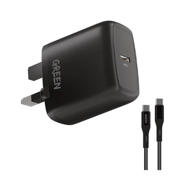 Green Lion Electronics Accessories Black / Brand New Green Lion Type-C Port Wall Charger 20W UK with PVC Type-C to Type-C Cable 1.2M