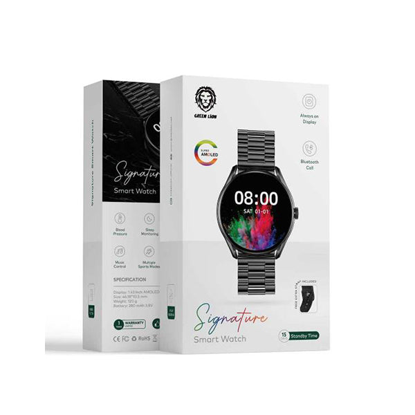 Green Lion Jewelry Black / Brand New Green Lion, Signature Smart Watch 1.43 Inches Super AMOLED Display, 15 Days Standby Time, Bluetooth Call, Health Conditions, Massive Function, IP68 Waterproof, Always On Display, 280 mAh Battery