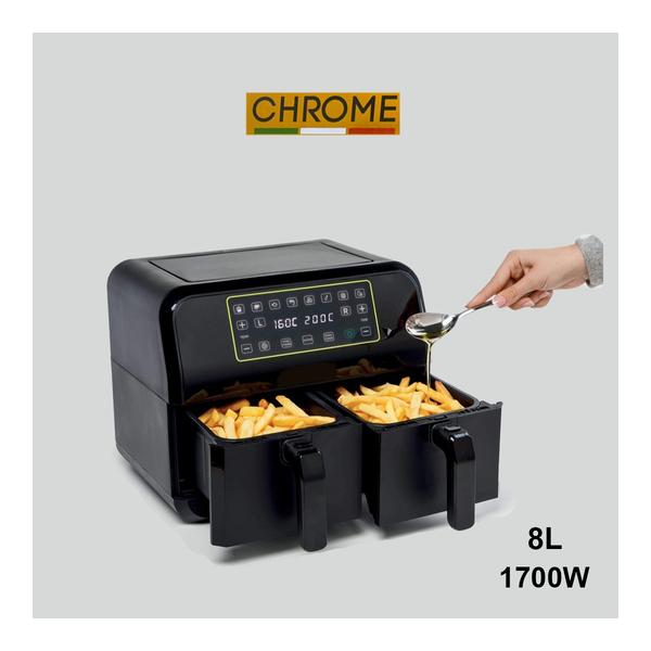 Hay-Tech Kitchen & Dining Chrome Dual Zone Air Fryer 8L 1700W CHR-AF801D