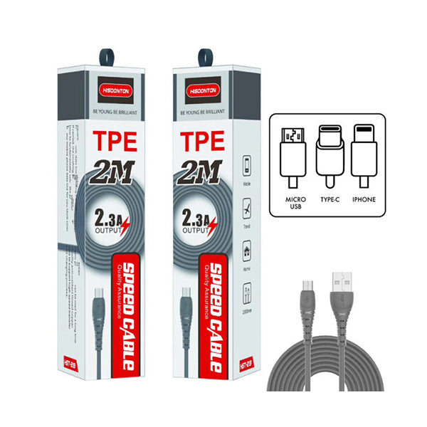 Hisoonton Electronics Accessories Hisoonton HST-219, 2 Meter Charging Cable, IOS, MicroUSB & Type-C