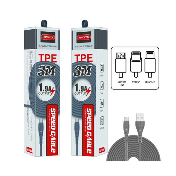 Hisoonton Electronics Accessories Hisoonton HST-220, 3 Meters Charging Cable, IOS, MicroUSB & Type-C
