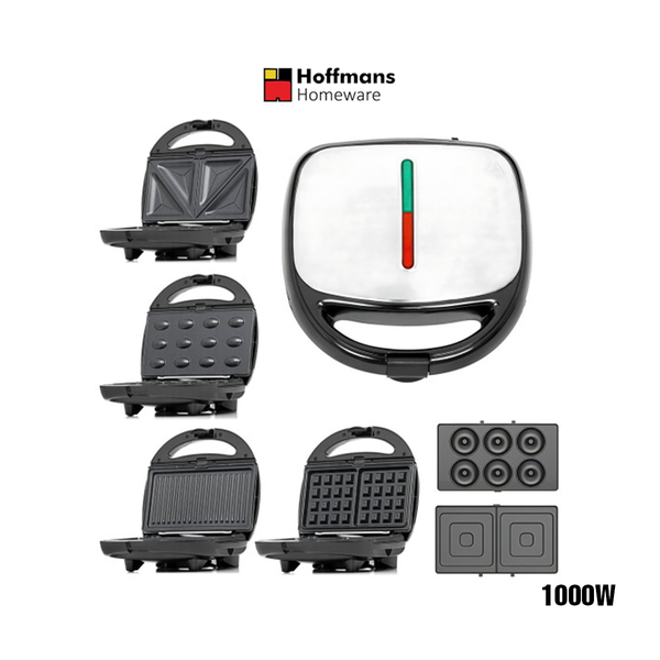 Hoffmans Kitchen & Dining Hoffmans 6 In 1 Electric Breakfast Maker, Waffle Maker, Panini Press Grill Maker, Donut Maker, Sandwich Maker, Crepe, Omelette, Nut Maker, Snacks and Desserts with Detachable Plates,1000W HM-3013