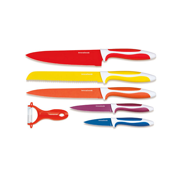 InnovaGoods Kitchen & Dining Multicolor / Brand New InnovaGoods Set of Ceramic Coated Knives with Peeler Knoolvs 6 Pieces - V0100530