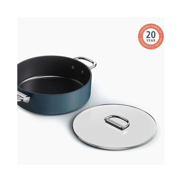 Joseph Joseph Kitchen & Dining Joseph Joseph, Space Folding Handle Ceramic Non-stick 28cm Blue Shallow Casserole Pan & Lid, 45046
