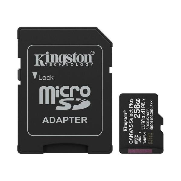 Kingston Electronics Accessories Brand New Kingston 256GB microSDXC Canvas Select Plus microSD Memory Card V30 Speed 150MB/s Read A1 Including SD Adapter - SDCS3/256GB, with 5 Years Official Warranty