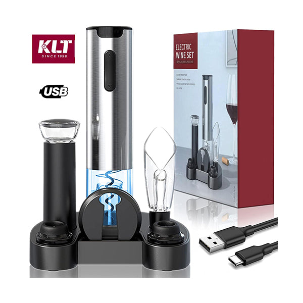 KLT Kitchen & Dining KLT Rechargeable Stainless Electric Wine Opener Set #322-26 - 13288