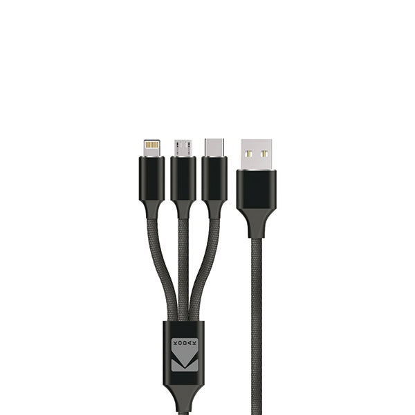 Kodak Electronics Accessories Black / Brand New Kodak Male to Male Cable USB 3-in 1-Type A to Type C with Micro USB and Lighting Pure Copper 1.5 Meter Length - USBC5901
