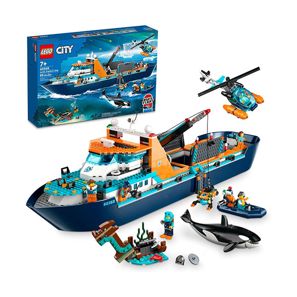 Lego Brand New LEGO City Arctic Explorer Ship 60368 Building Toy Set, Fun Toy Gift for 7 Year Old Boys and Girls, with a Floatable Boat, Helicopter, Dinghy, ROV Sub, Viking Shipwreck, 7 Minifigures and an Orca