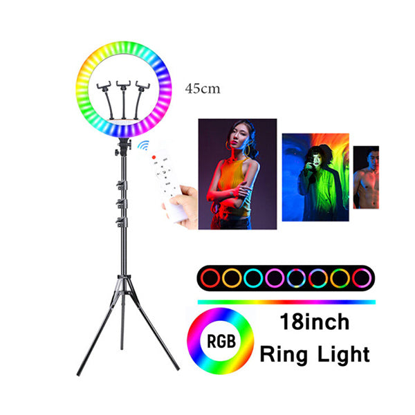 Mobileleb Black / Brand New 45cm RGB Led Ring Light Selfie With Remote & 2.1m Tripod