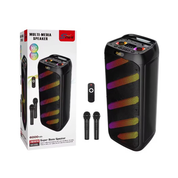 Mobileleb Audio SING-E ZQS10210 50W Super Wireless Karaoke Speaker RGB 10-inch*2 Bass Sound Auxiliary Remote Control 2-Mic BT Battery Auxiliary
